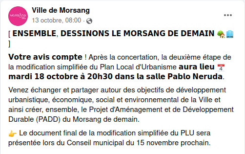 invitation facebook pour une réunion PLU le 18 octobre 2022